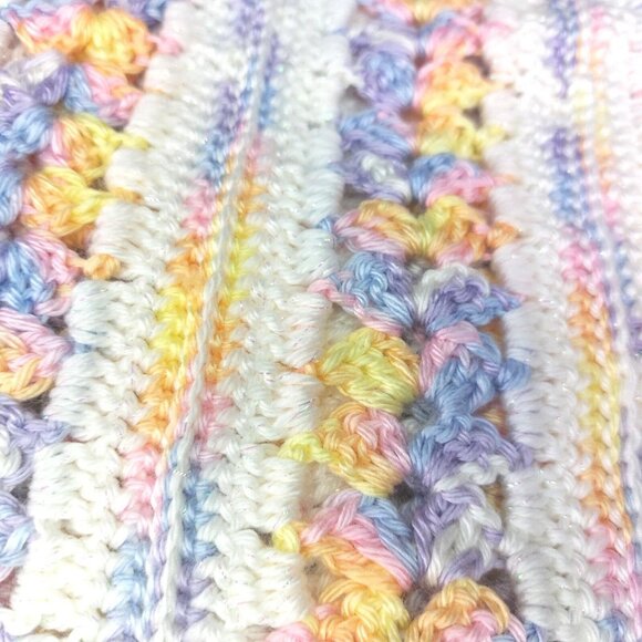 Handmade Crochet Baby Blanket Throw Pastel Sparkle Purple Yellow White Pink - Picture 4 of 10